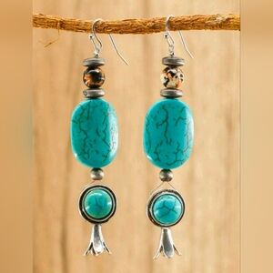 Bohemian Western Vintage Faux Turquoise and Silver Artisan Earrings